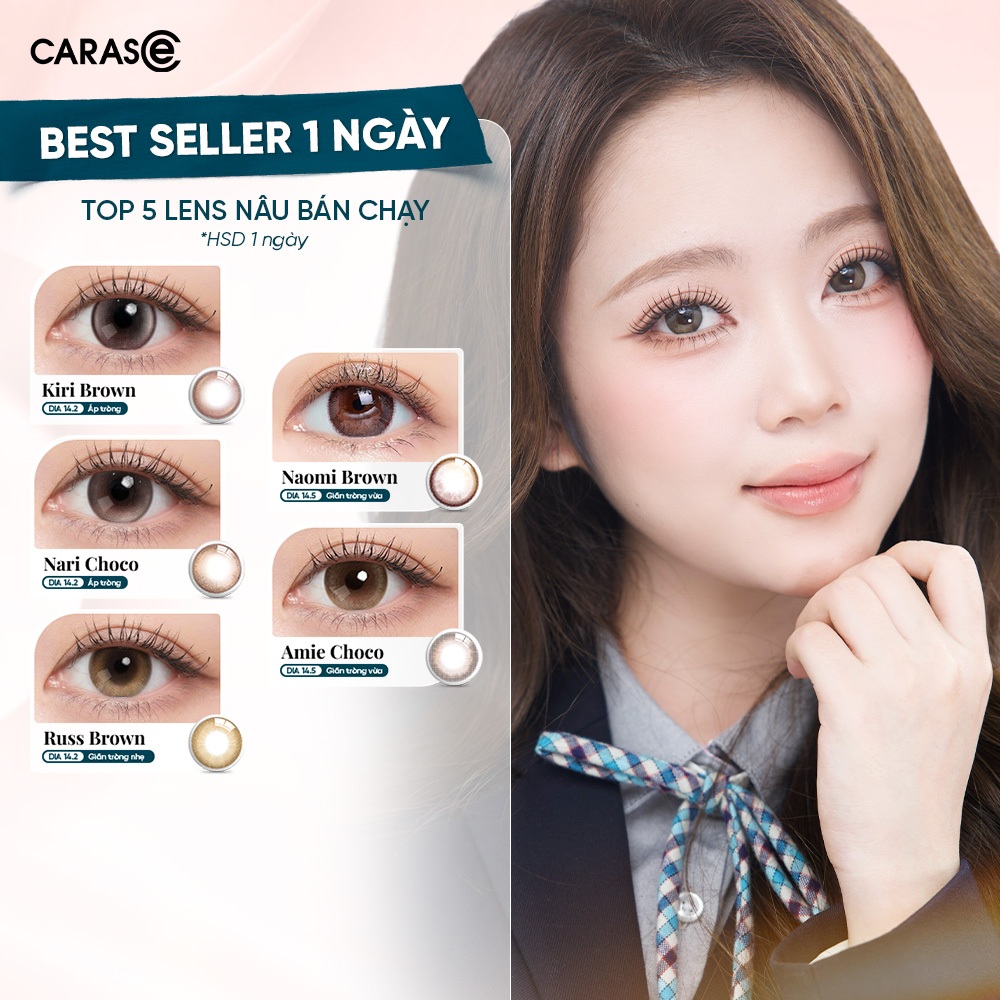 Kính Áp Tròng CARASE 1 ngày - Lens cận nâu KIRI BROWN, NARI CHOCO, RUSS BROWN, AMIE CHOCO