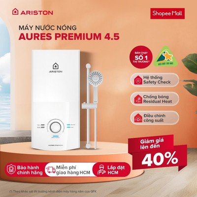 Máy Nước Nóng Trực Tiếp Ariston 4500W AURES PREMIUM 4.5 (Không Bơm) [Freeship - Lắp Đặt HCM]