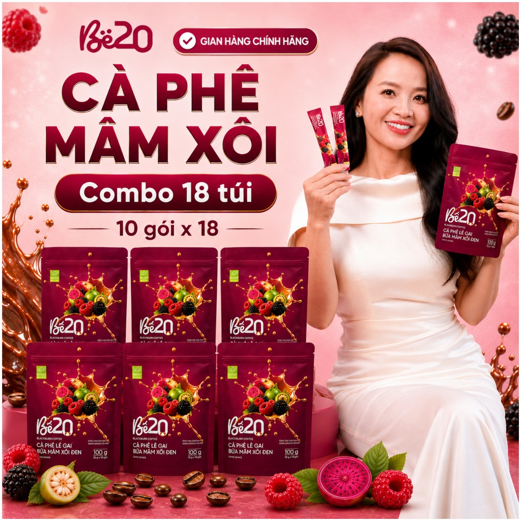 [Combo] 18 Túi Cà Phê Be20 Vị Lê Gai Bứa Mâm Xôi Đen, Cà Phê Be20 Vị Mâm Xôi Hòa Tan Túi Zip Mới 10 