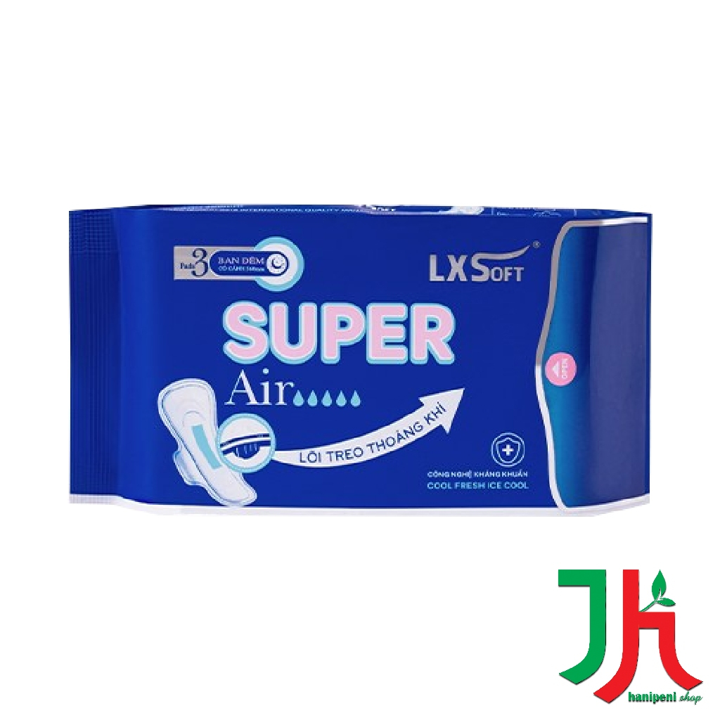 Băng vệ sinh ban đêm cánh LXSoft Night Super Air Sanitary Napkins 3M 36cm lõi nano siêu thấm| THShop