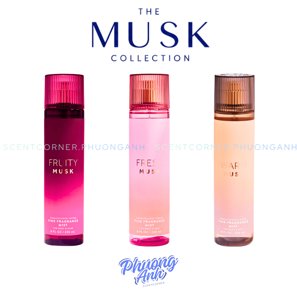 Warm Musk Fresh Musk Fruity Musk | Bộ sản phẩm Body Mist - Sữa Tắm