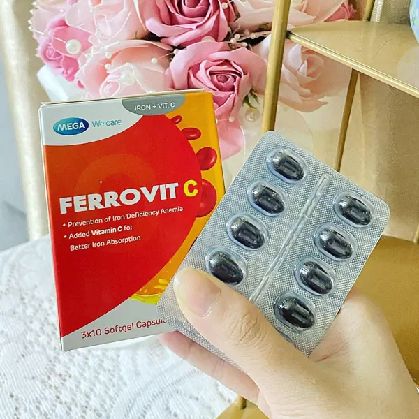 Ferrovit C (Mega We Care) bổ sung sắt và vitamin, hỗ trợ giảm thiếu máu (Hộp 30 viên)