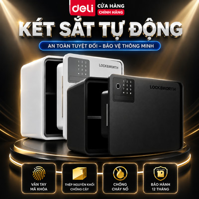 Két Sắt Mini Deli x Locksworth Mở Cửa Tự Động Mới, Két Sắt Điện Tử 2 Ngăn Chứa Vân Tay Bảo Mật An Toàn