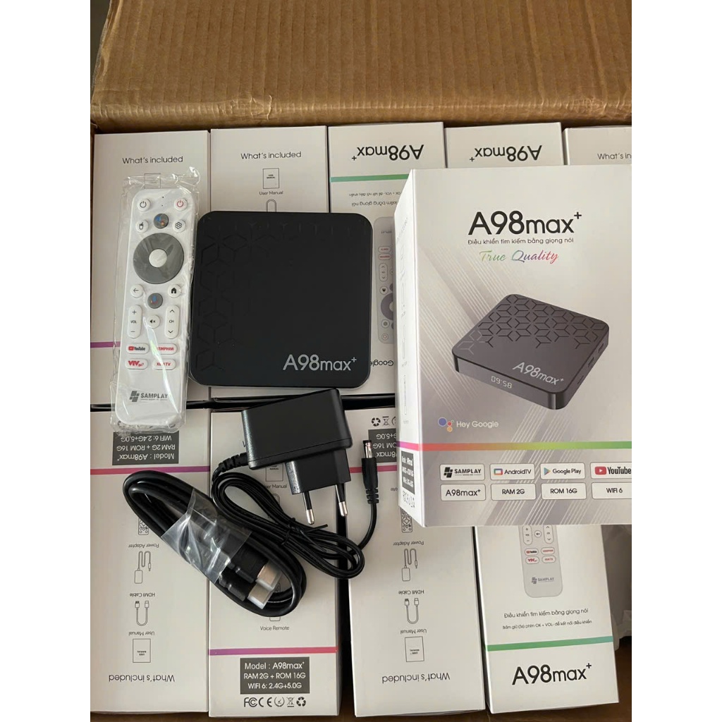 Android Box Samplay A98Max RAM 2G ROM 16G điều khiển chuột bay tìm kếm giọng nói–Xem Bóng Đá, Truyền