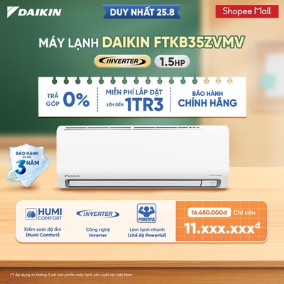 [MIỄN PHÍ LẮP ĐẶT 1TR3] Máy Lạnh Daikin Inverter 1 chiều FTKB35ZVMV 1.5HP 12.000BTU