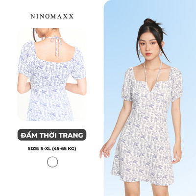 [CÒN SIZE S, M] NINOMAXX Đầm nữ thời trang họa tiết phối dây chất liệu viscose 2205010