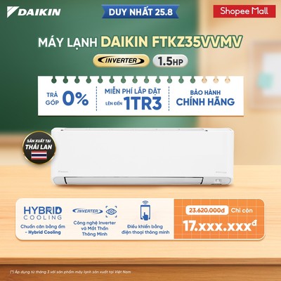 [MIỄN PHÍ LẮP ĐẶT 1TR3] Điều Hòa Inverter 1 chiều Cao Cấp FTKZ35VVMV - 1.5HP 12000TBU