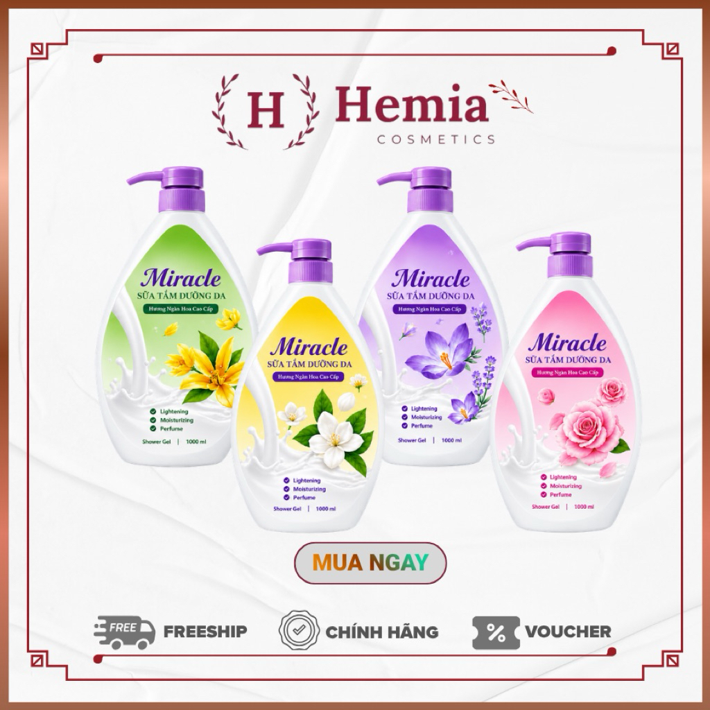 SỮA TẮM DƯỠNG TRẮNG DA HƯƠNG NƯỚC HOA MIRACLE 1000ML