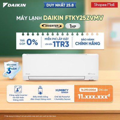 [MIỄN PHÍ LẮP ĐẶT 1TR3] Máy Lạnh Daikin Inverter 1 chiều FTKY25ZVMV 1HP 9000BTU