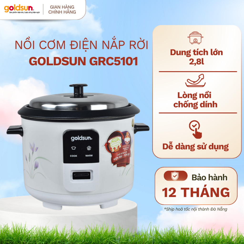Nồi Cơm Điện Goldsun GRC5101 2.8L 1000W - Nồi Cơm Điện Nắp Rời Chống Dính