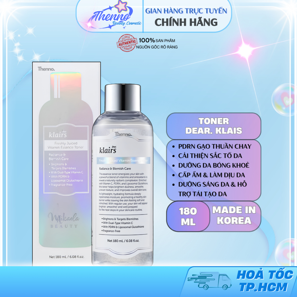 Nước Hoa Hồng Hỗ Trợ Làm Sáng Da Dear, Klairs Freshly Juiced Vitamin Essence Toner 180ml Hàn Quốc