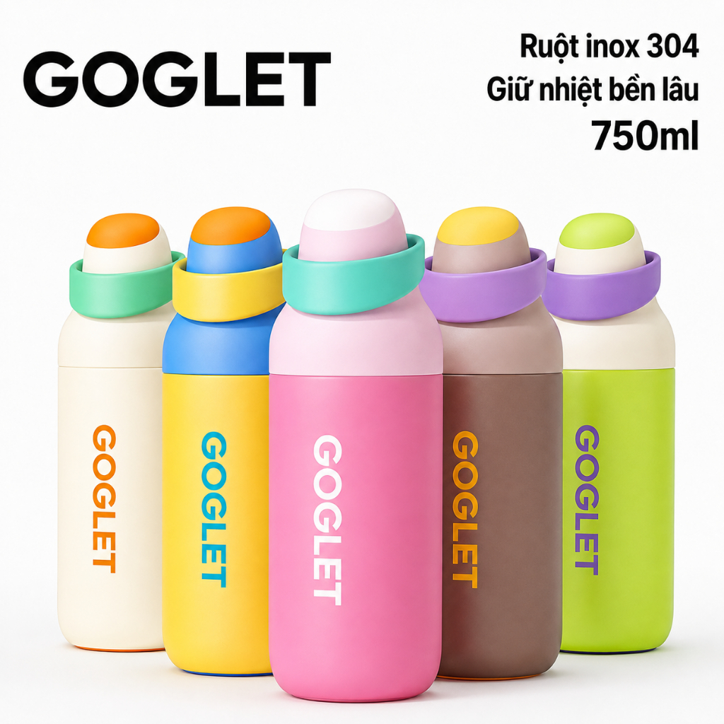 Bình Nước Thể Thao GOGLET 750ml Inox 316 - Bình Giữ Nhiệt Đi Học, Đi Làm, Tập Gym, Du Lịch