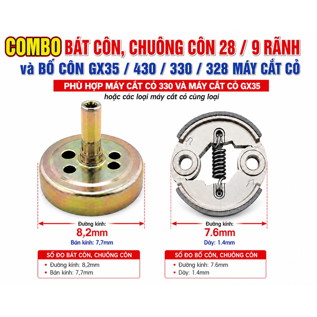 bố côn, côn trong máy cắt cỏ 330 Gx35, bát côn 28/9 rãnh máy cắt cỏ 330 Gx35