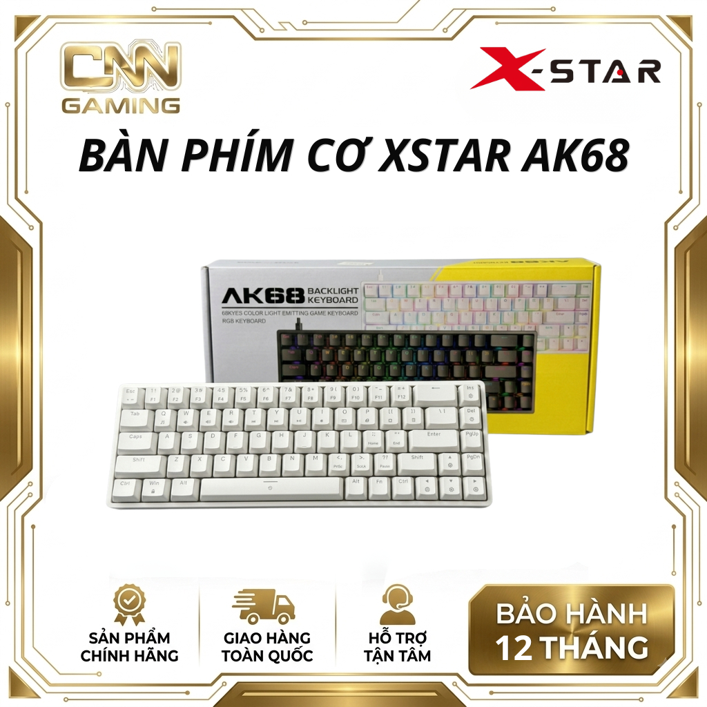 Bàn phím Cơ Xstar AK68 Red Switch Gõ Cực Êm Kết nối Type C hai màu Trắng – Đen - Bảo Hành 12 Tháng.