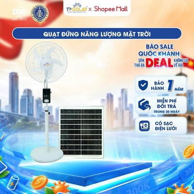Quạt Tích Điện, Quạt Năng Lượng Mặt Trời TP SOLAR Mẫu Mới 2026 ông Suất 25W Có Báo Pin, Cổng USB kèm sạc 220V