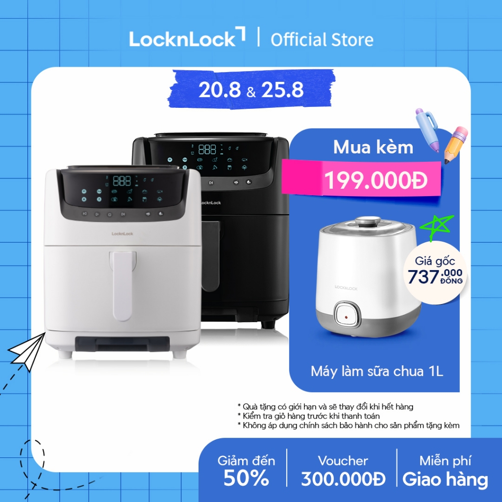 Nồi chiên không dầu & hấp Lock&Lock Steam Air Fryer 7L - màu đen và màu trắng EJF881