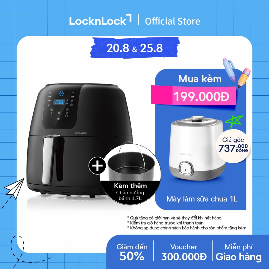 Nồi Chiên Không Dầu Lock&Lock Super Jumbo Air Fryer 7.2L Màu đen EJF296BLK