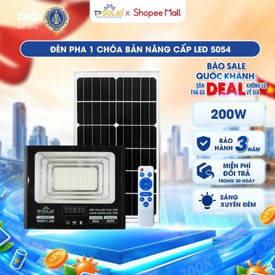[LIVE KOL] Đèn Pha Năng Lượng Mặt Trời TP SOLAR 200W Chiếu Sáng 100m2 Vỏ Nhôm Đúc, Sáng Xuyên Đêm TP.DP11.200