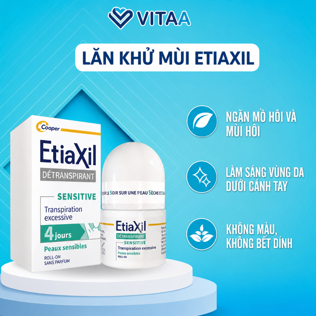 Lăn nách khử mùi Etiaxil ngăn đổ mồ hôi không bết dính, ố vàng dành cho nam nữ 15ml