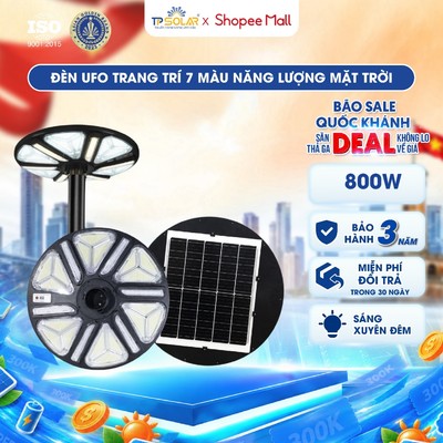 Đèn UFO Năng Lượng Mặt trời TP SOLAR 800W Chiếu Sáng 360 Độ, 7 Màu Ánh Sáng, Chiếu Sáng 300m2,Cảm Biến Chuyển Động