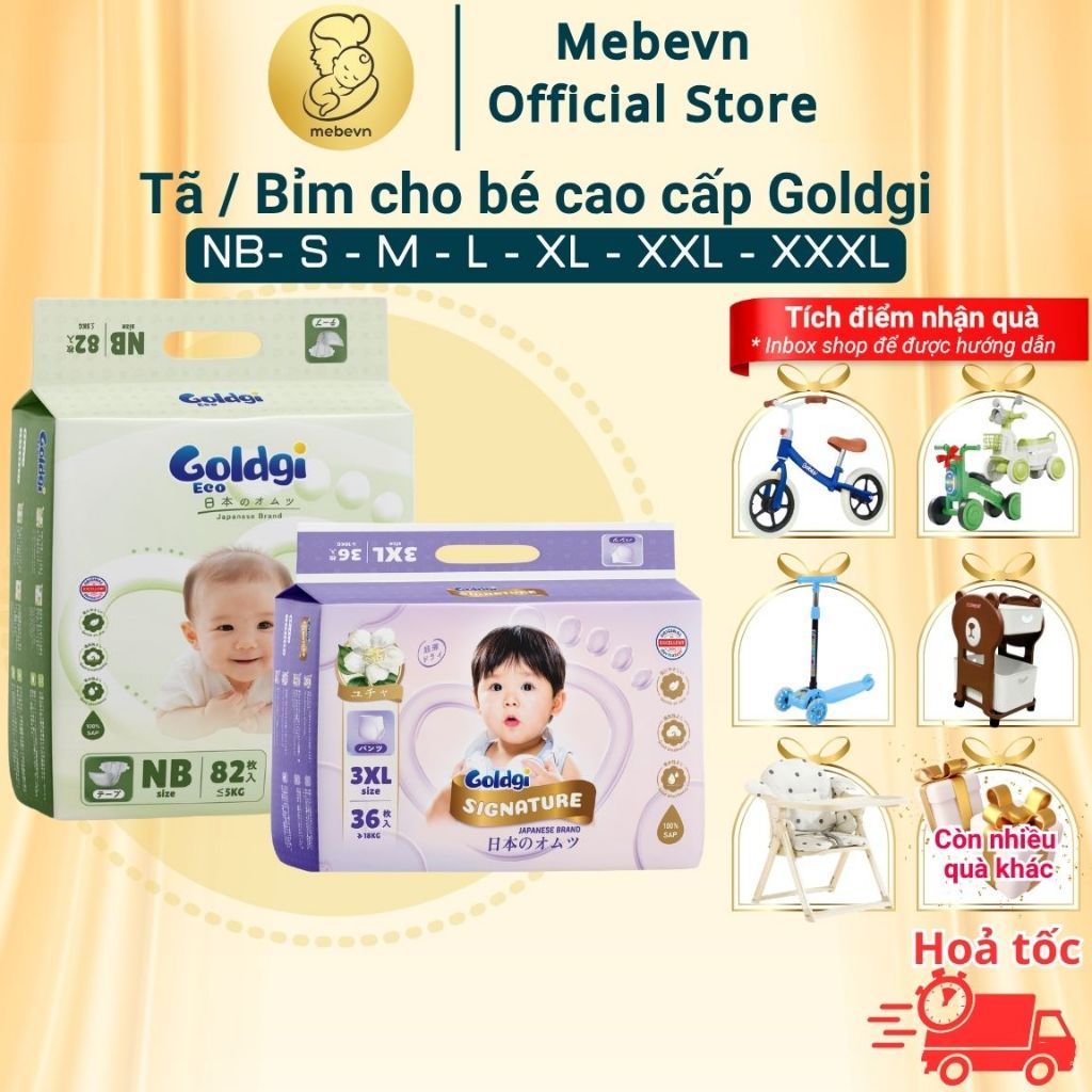 Bỉm Goldgi Premium/Signature/Eco, bỉm goldgi cho bé siêu thấm hút, khô thoáng đủ size tã dán/tã quần