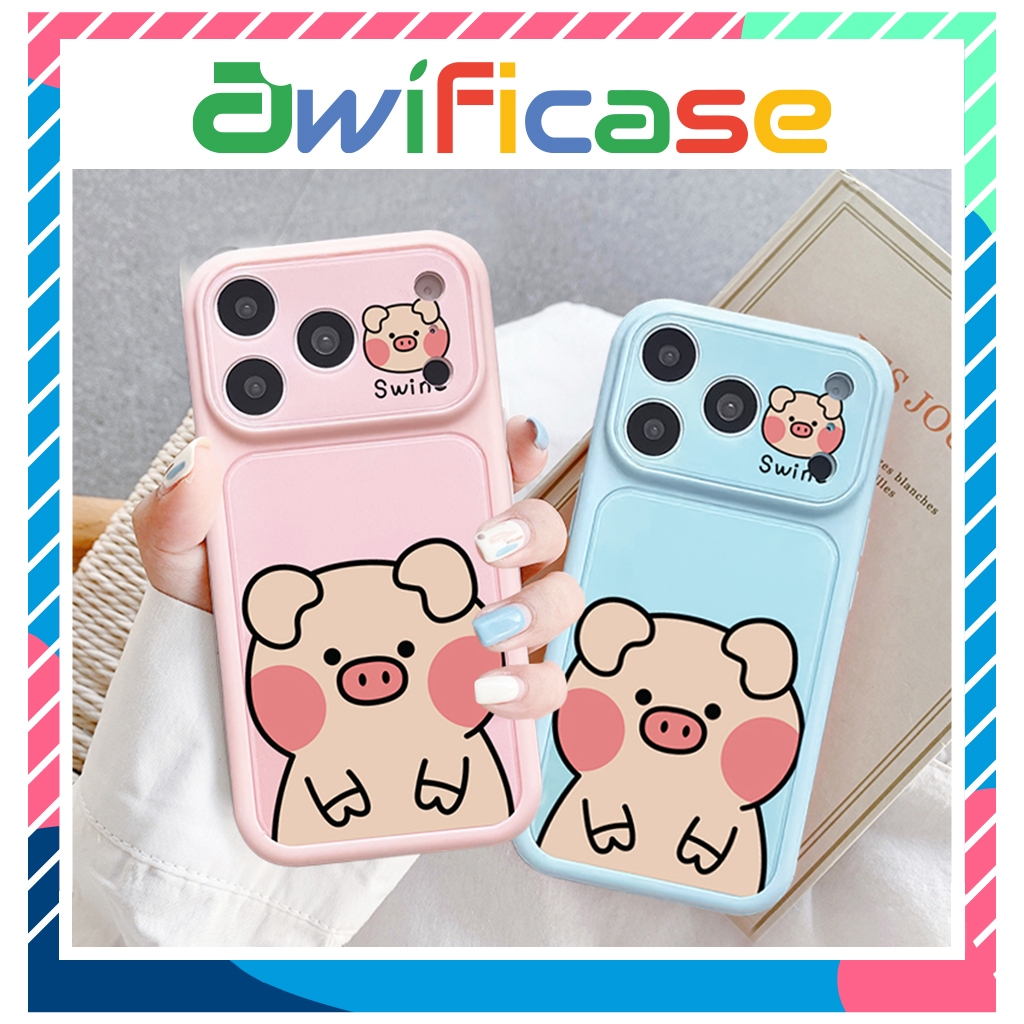 Ốp lưng iphone kiểu dáng khung camera lớn Heo Swine 11/12/13/14/15/16/17/18/pro/plus/promax - Awifi 