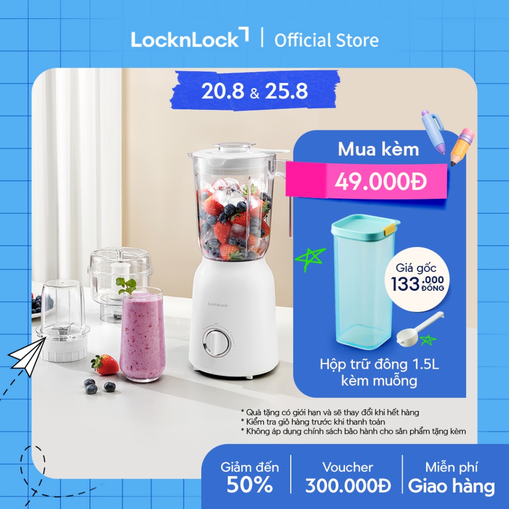 Máy xay sinh tố đa năng Lock&lock Multi Blender 1.5L - Màu trắng EJM416WHT