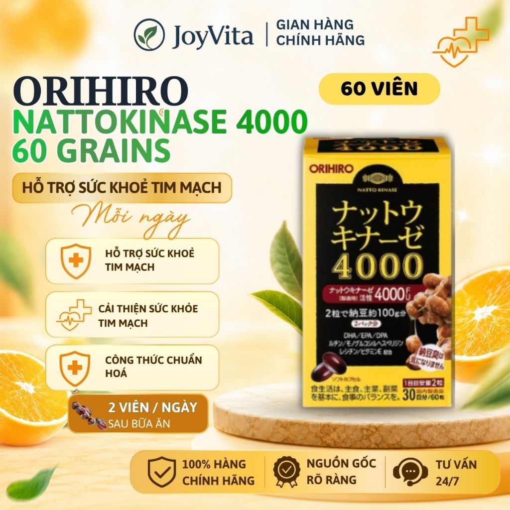 Viên chống đột quỵ Nhật Bản - Orihiro Nattokinase 4000 FU - 60 viên, phòng ngừa tai biến