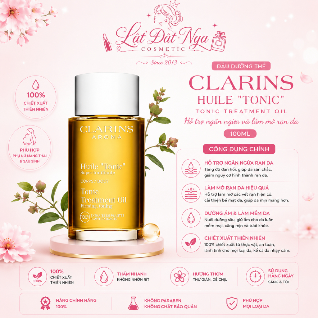 [ Hàng Chính Hãng ] Dầu Dưỡng Thể Ngăn Ngừa Rạn Da Clarins Tonic Body Treatment Oil 100Ml
