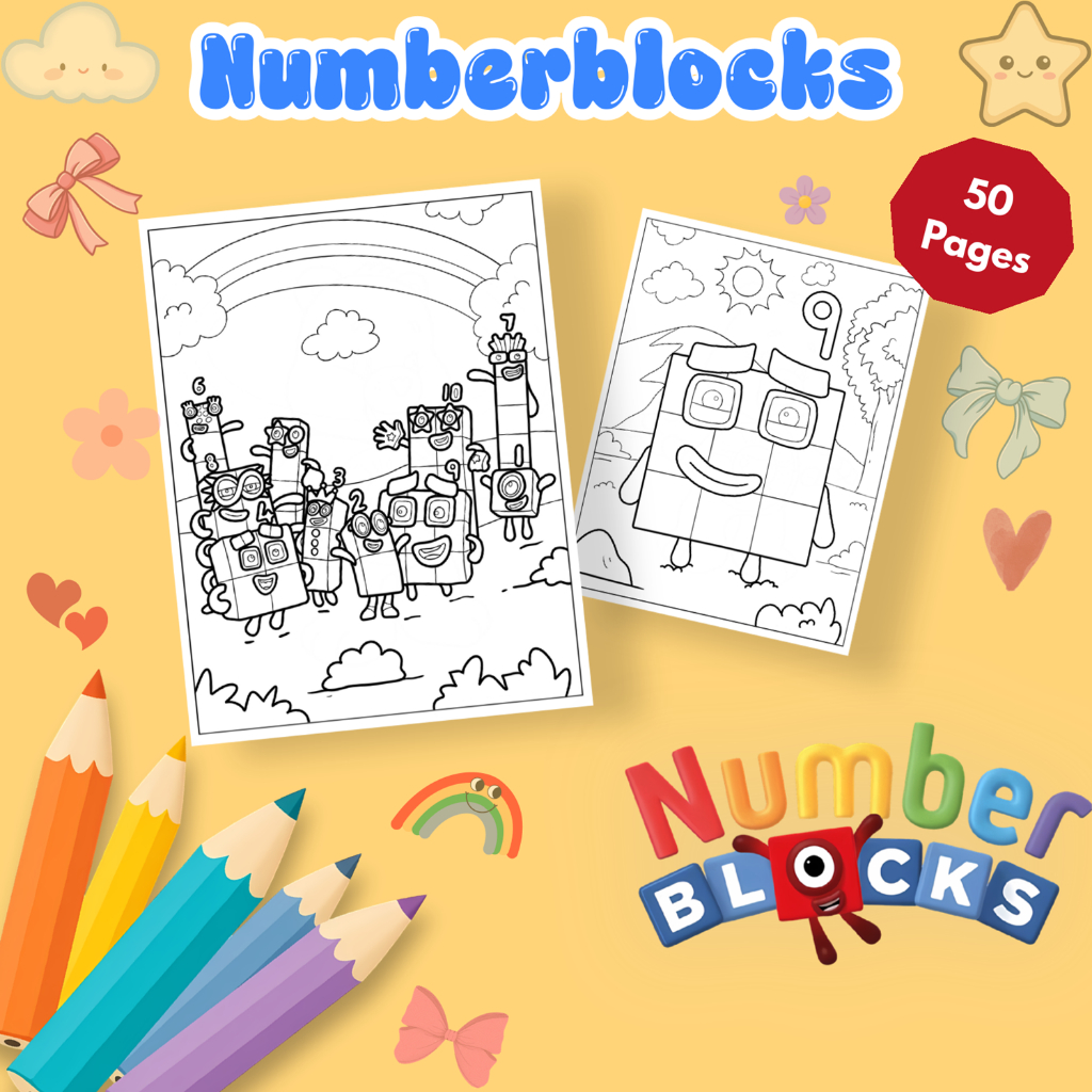 Bộ 50/25 tờ tranh tô màu, tranh tập tô cho bé hình hoạt hình Numberblocks giấy A4, A5 M0161NK