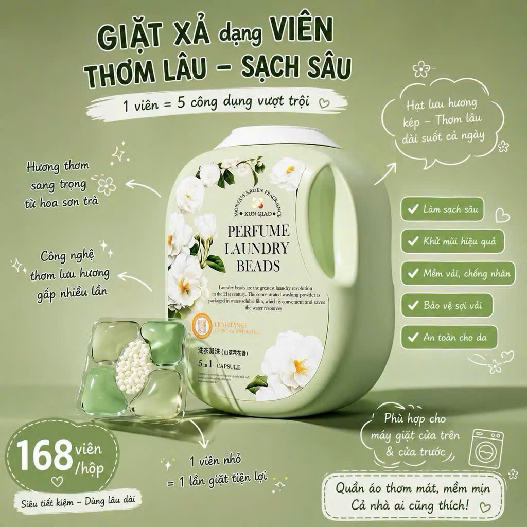 Combo 168 viên giặt Perfume hương hoa trà sơn 5in1 làm sạch sâu lưu hương giữ mùi