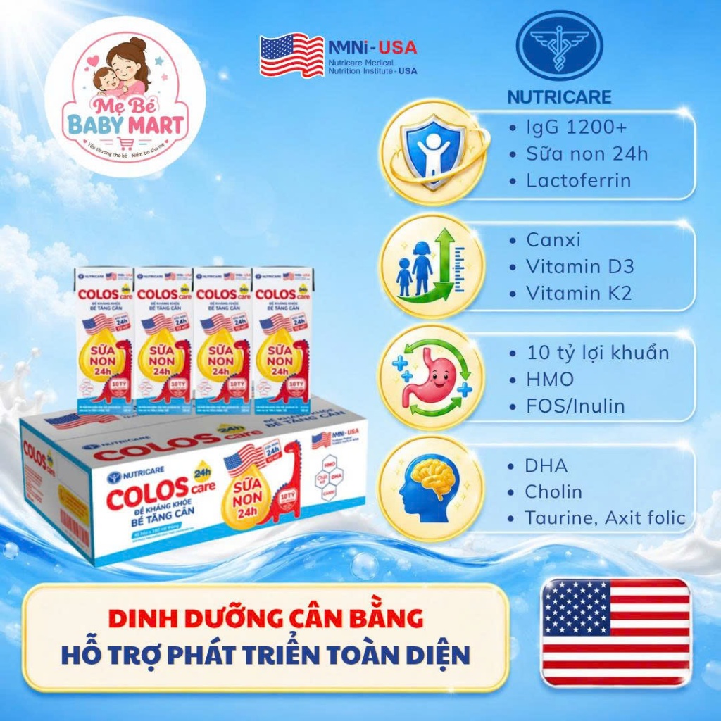 [ColosCare 24h 180ML ] SBPS Nutricare bổ sung Sữa Non & lợi khuẩn giúp đề kháng khoẻ, tăng hấp thu