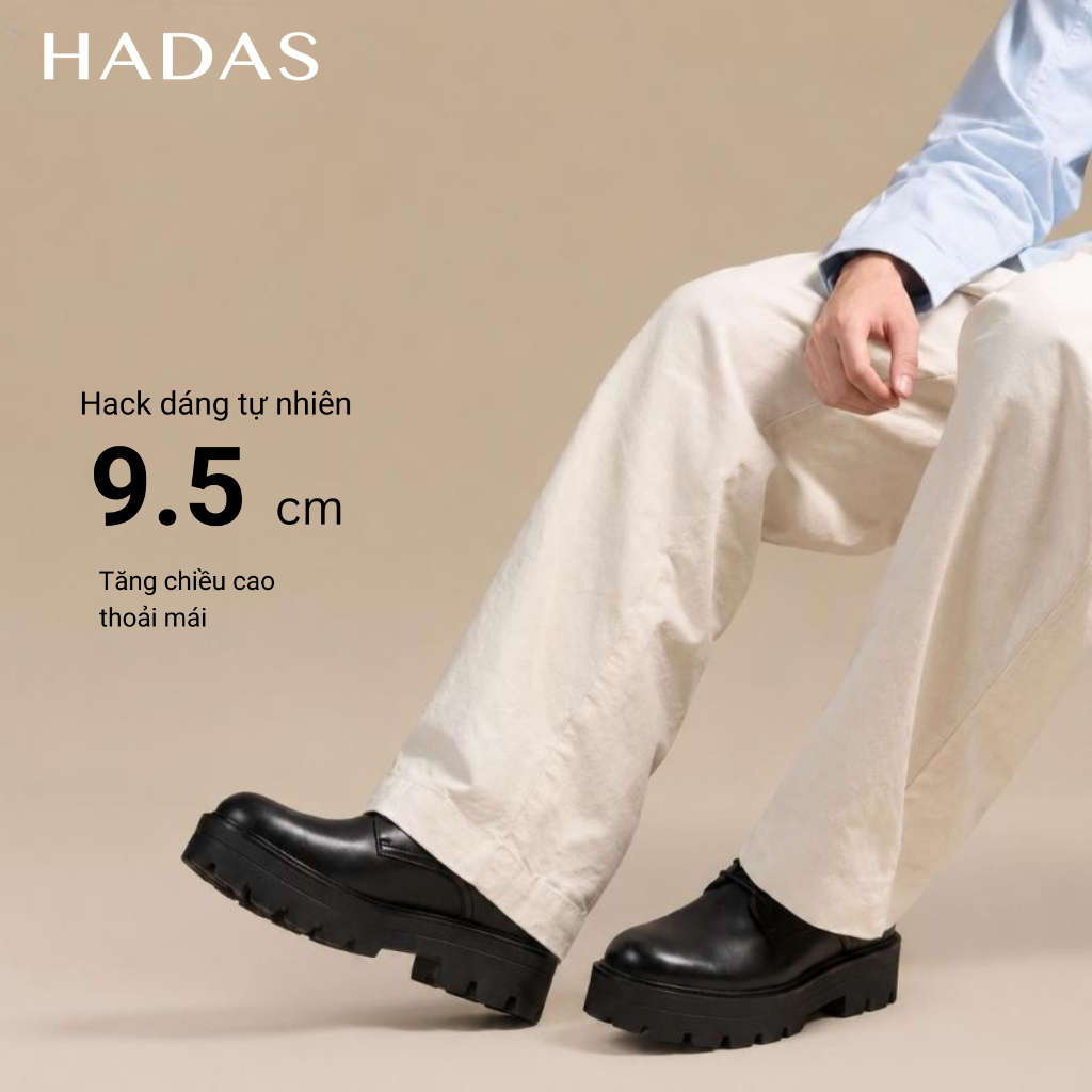 HADAS Giày Chunky Derby Full Đen , Trắng Đen  Tăng 9,5cm Đế Cao Su Khâu, Tăng kèm Lót Tăng Chiều Cao