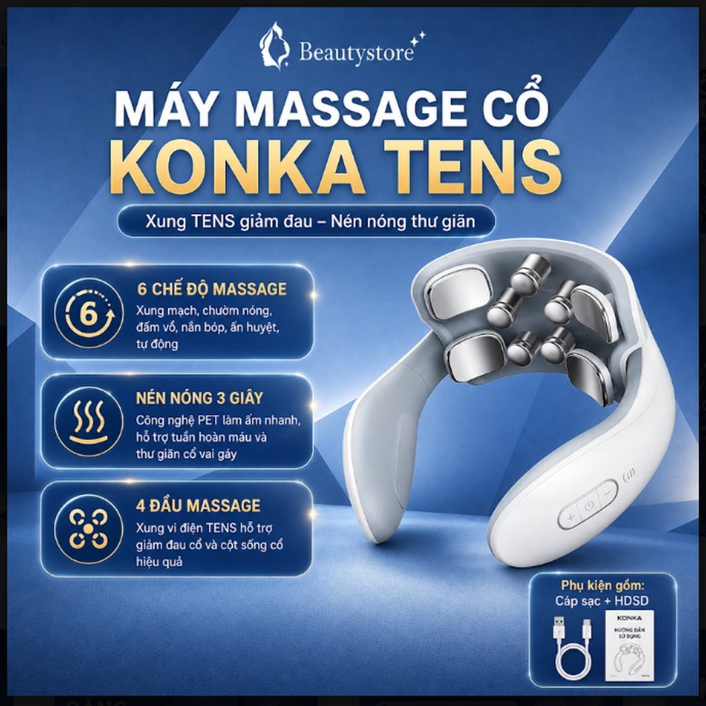 Máy massage cổ Konka H88 giảm đau nhức cổ gáy thư giãn hiệu quả CSSD28 Beautystore