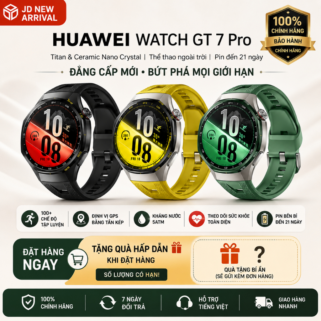 HUAWEI WATCH GT 7 Pro 46mm Titan & Gốm Nano Tinh Thể, Pin 21 Ngày, ECG, Theo Dõi Sức Khỏe, Thể Thao 