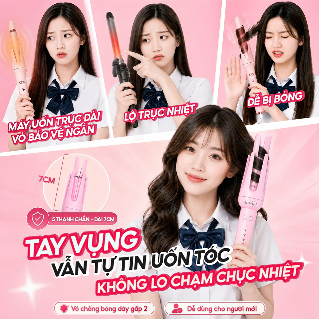 [GIÁ 300K TẠI LIVE SHOP] Máy uốn tóc tự động SeeMee chất liệu gốm sứ đường kính uốn 32mm phiên bản 2