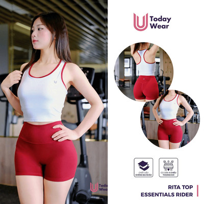 [NEW ARRIVAL] Bộ Tập Gym Nữ Áo Bra Rita Trắng Viền Đỏ Mix Quần Essentials Rider Today U Wear thoáng khí thấm hút mồ hôi