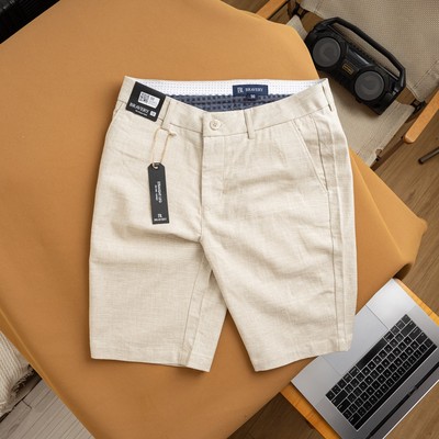 Quần short linen Linzo Premium Be vải mềm mịn thoáng mát, form regular fit - Bravery