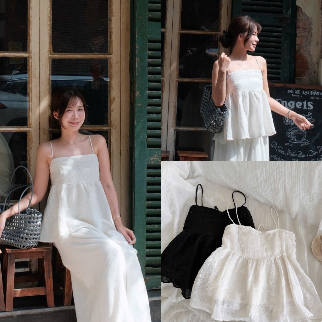 (HÀNG QC SẴN) Jessica Top (TSW) Áo 2 dây gân buộc sau thêu hoa Nữ the.sweaterweather