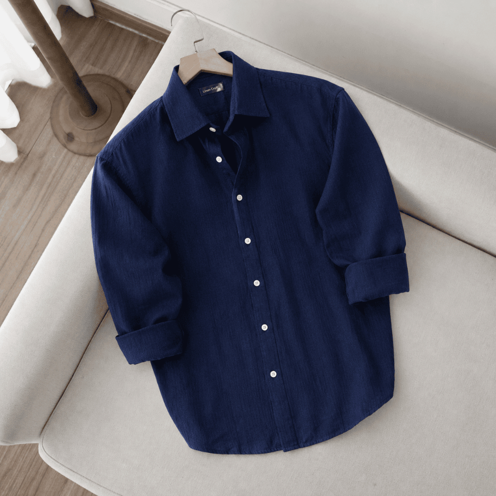 Áo sơ mi nam dài tay vải linen cao cấp form regular | Sage green, Orange, Navy - LINEN CRAFT