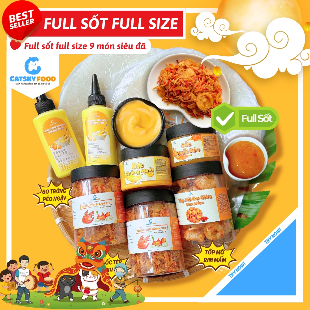 Best Seller Full Sốt Full Size - Bánh tráng phơi sương Catsky Food combo đồ ăn vặt tiện lợi