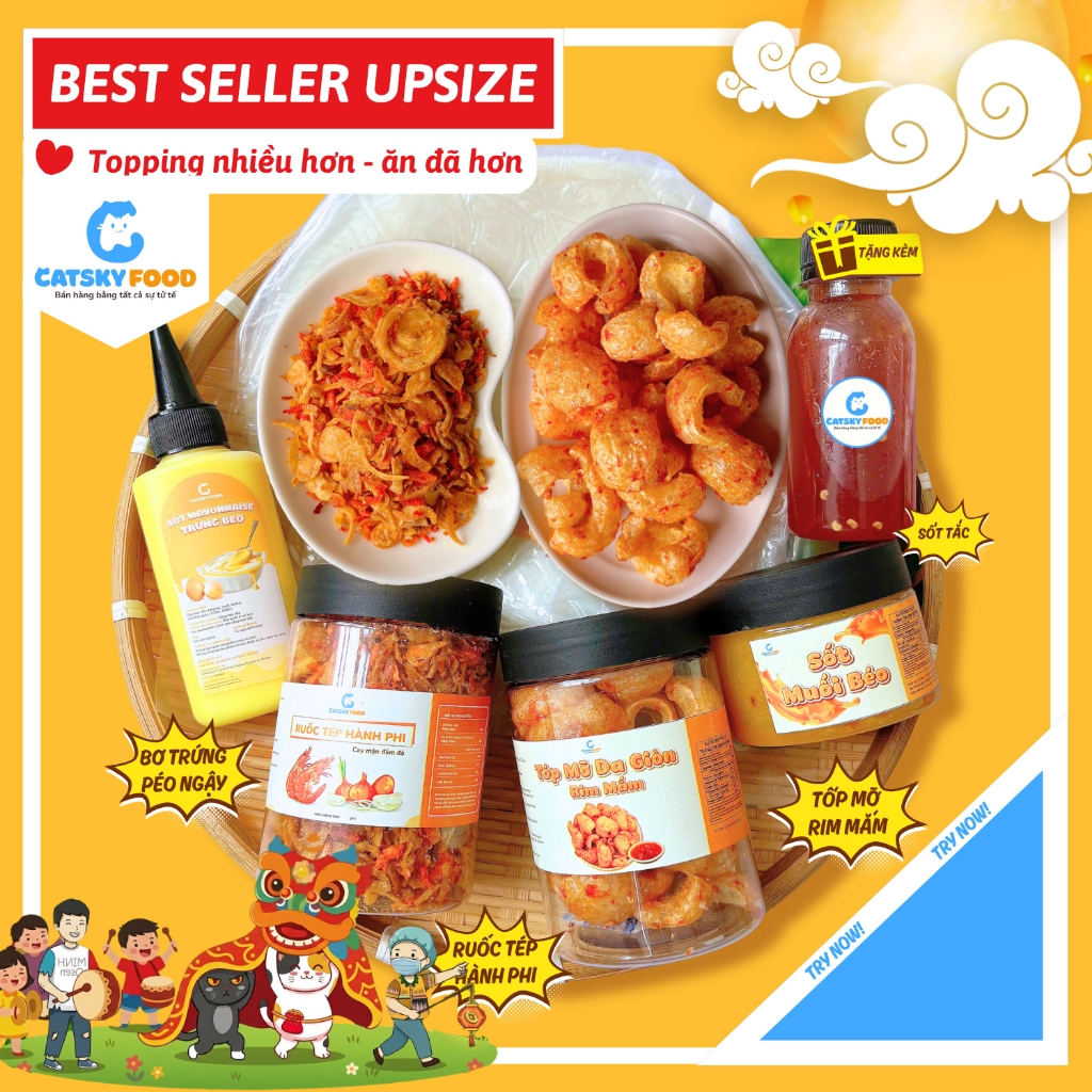 Bánh tráng phơi sương CATSKY FOOD combo bánh tráng sốt muối béo đồ ăn vặt - COMBO BEST SELLER
