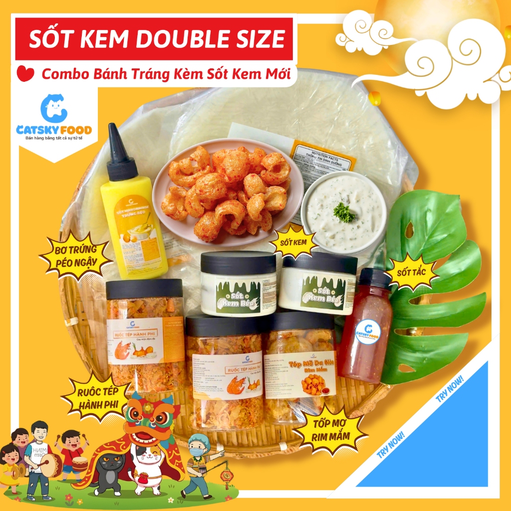 [MỚI] Combo Sốt Kem Béo - Bánh tráng phơi sương Catsky Food combo đồ ăn vặt tiện lợi