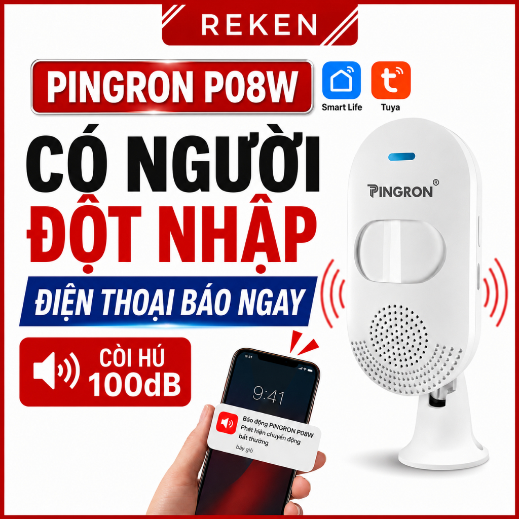 Chuông báo động chống trộm hồng ngoại cảm biến chuyển động wifi P08W Pingron