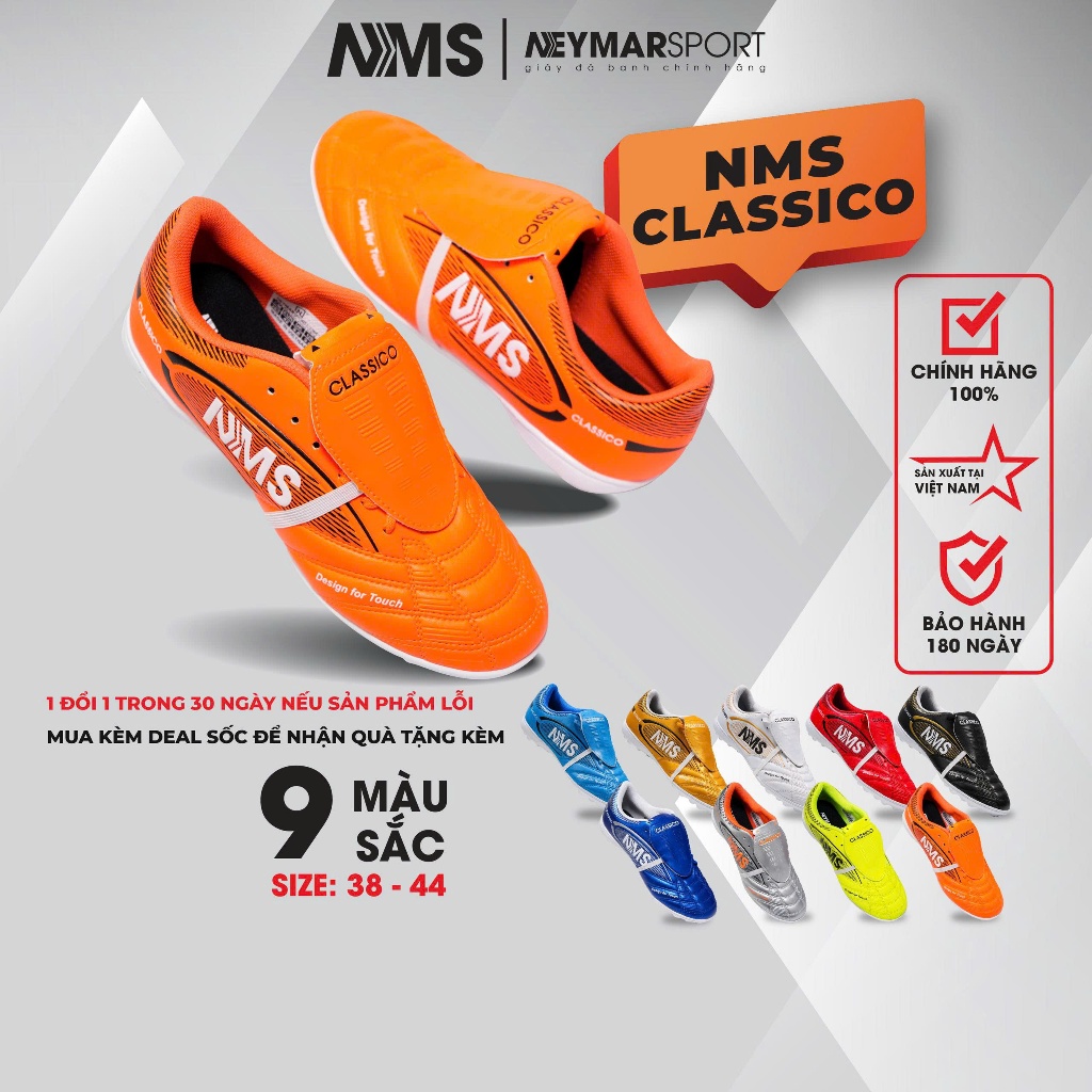 Giày đá bóng cỏ nhân tạo NMS CLASSICO TF lưỡi gà gập cổ điển, trang bị upper PU cao cấp kèm lớp đệm 