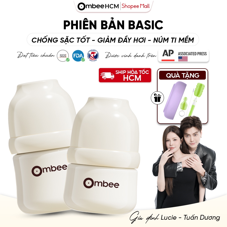 [PHIÊN BẢN BASIC] Bình sữa Ombee PPSU Phiên Bản Basic Chống Sặc Sữa Và Đầy Hơi Núm Ti Mềm 90ml/170ml
