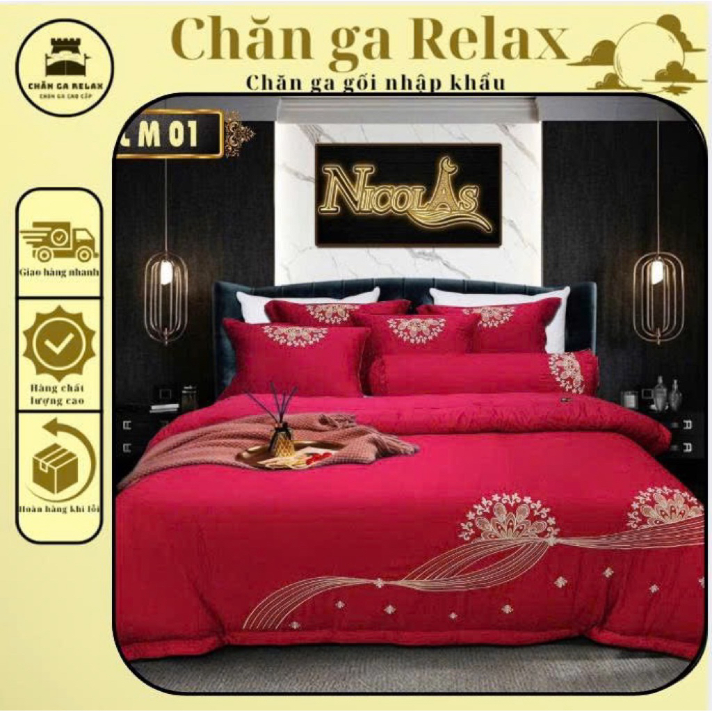 Bộ 5 món Tencel Nicolas cao cấp ga trần chăn trần bông lồng thêm được ruột mềm mại sang trọng đủ màu