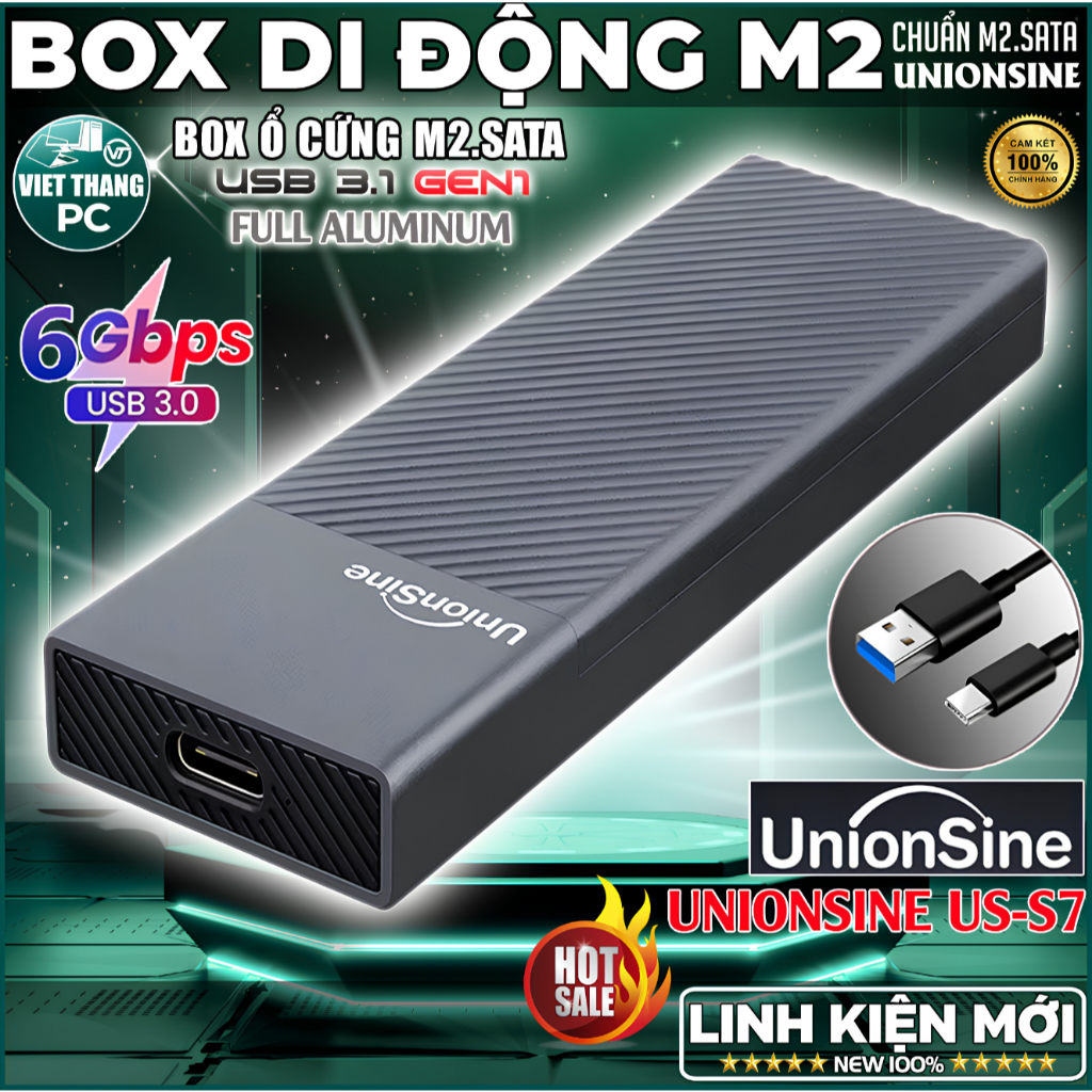 Box SSD M2.SATA Unionsine US-S7 6Gbps USB 3.1 Giao thức M2.SATA NGFF ( Không hỗ trợ SSD M2.NVME )