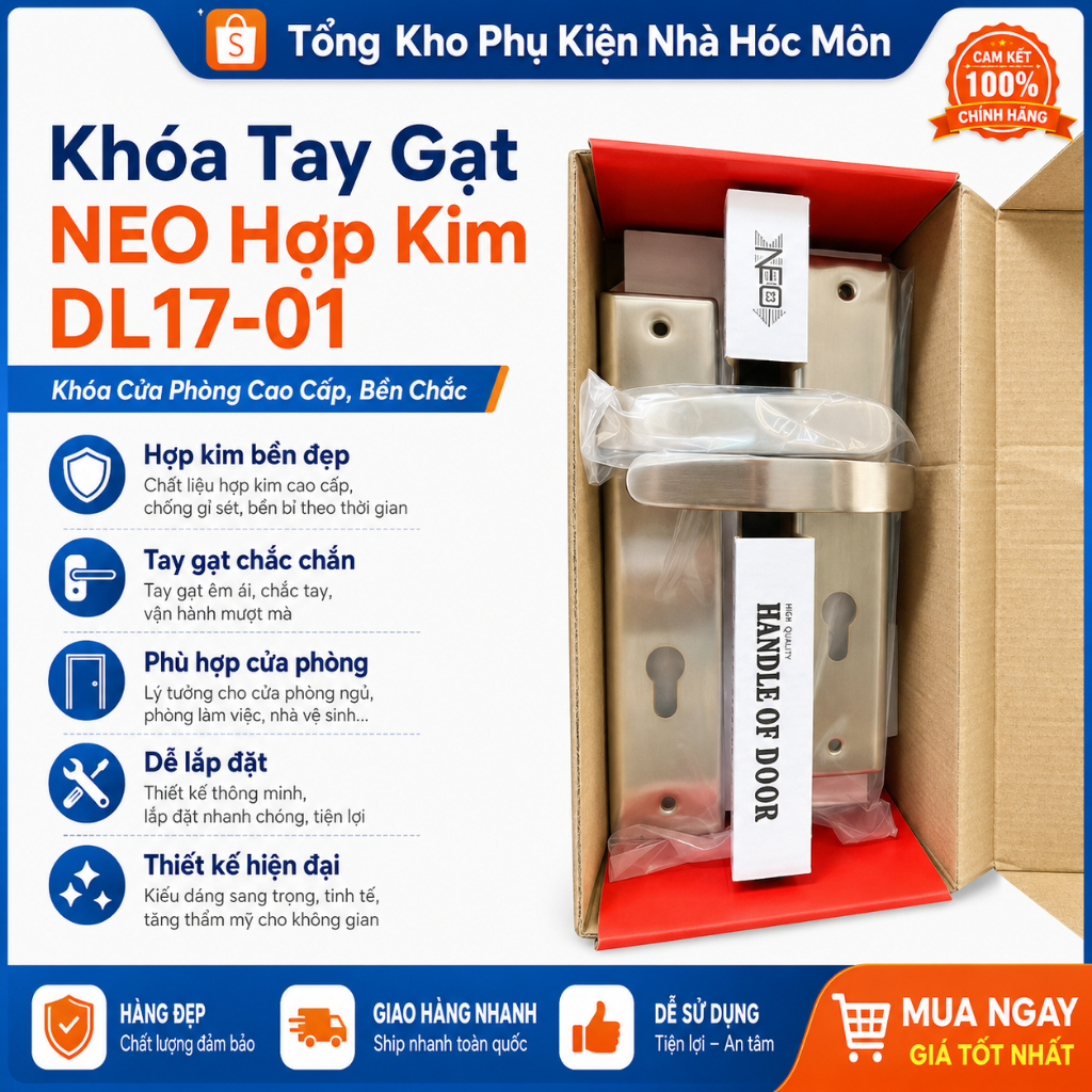Khóa Tay Gạt NEO Hợp Kim DL17-01 – Khóa Cửa Phòng Cao Cấp, Bền Chắc