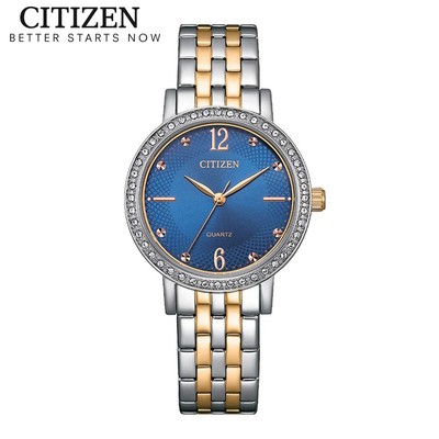 Đồng Hồ Nữ Citizen Pin-Quartz Đính Đá Swarovski Dây Thép Không Gỉ EL3106-59L - Mặt Xanh (31mm)